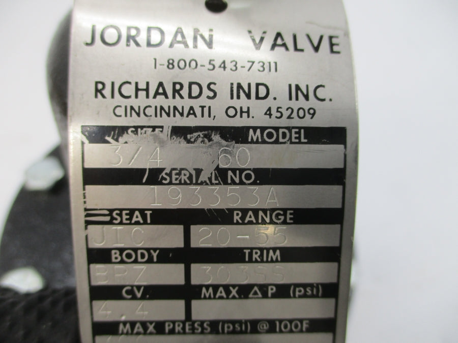 JORDAN VALVE 60 300PSI 500'F 3/4" NSNP