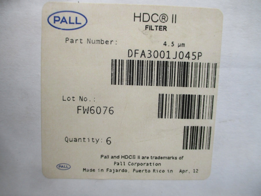 PALL DFA3001J045P 50/75PSI (PKG OF 6) NSMP