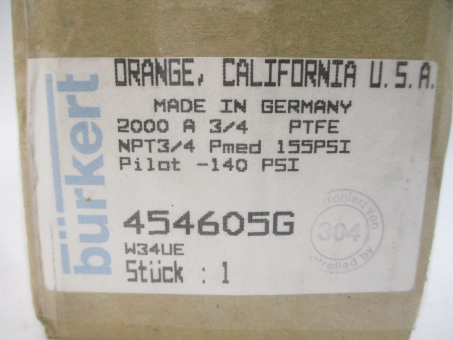 BURKERT 454605G 2000A 140PSI 3/4" NSMP