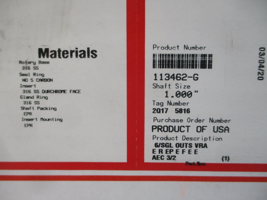FLOWSERVE 113462-G 1.000" NSMP