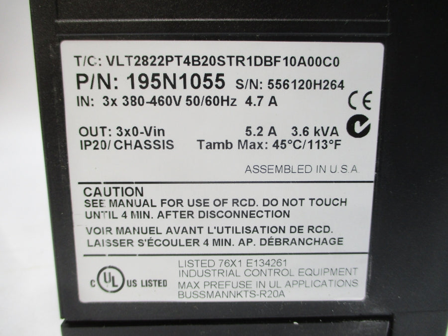 DANFOSS 195N1055 VLT2822PT4B20STR1DBF10A00C0 380-460V 4.7A UNMP
