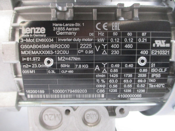 LENZE G50AB045MHBR2C00 EN60034 230-400/460V 0.40-0.49/0.85A NSNP