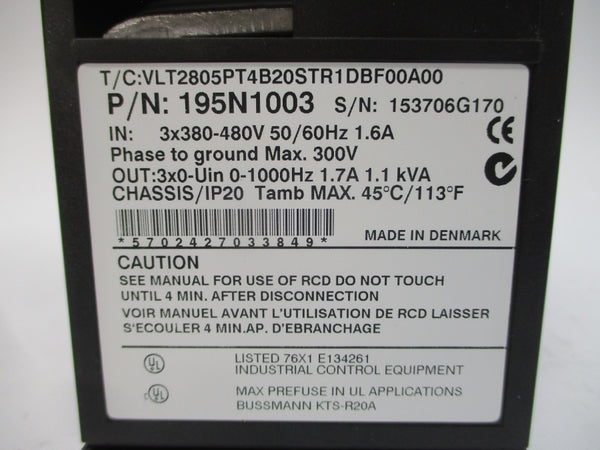 DANFOSS 195N1003 VLT2805PT4B20STR1DBF00A00 380-480V 1.6A NSNP