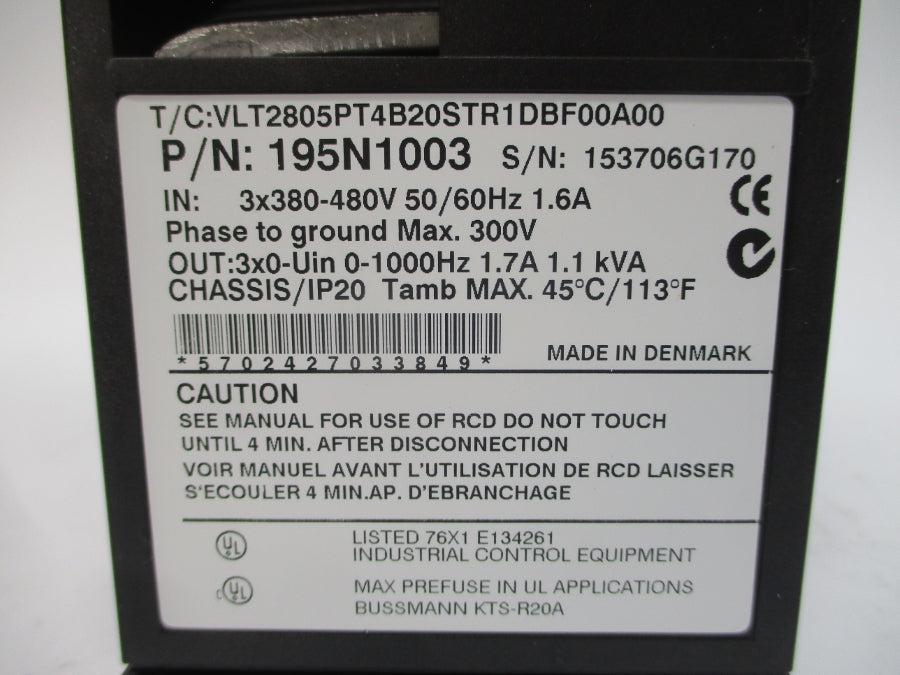 DANFOSS 195N1003 VLT2805PT4B20STR1DBF00A00 380-480V 1.6A NSNP