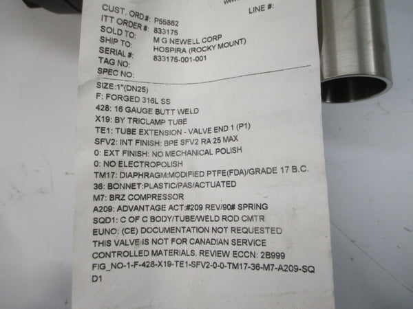 ITT 1-F-428-X19-TE1-SFV2-0-0-TM17-36-M7-A209-SQD1 90PSI 1" NSNP