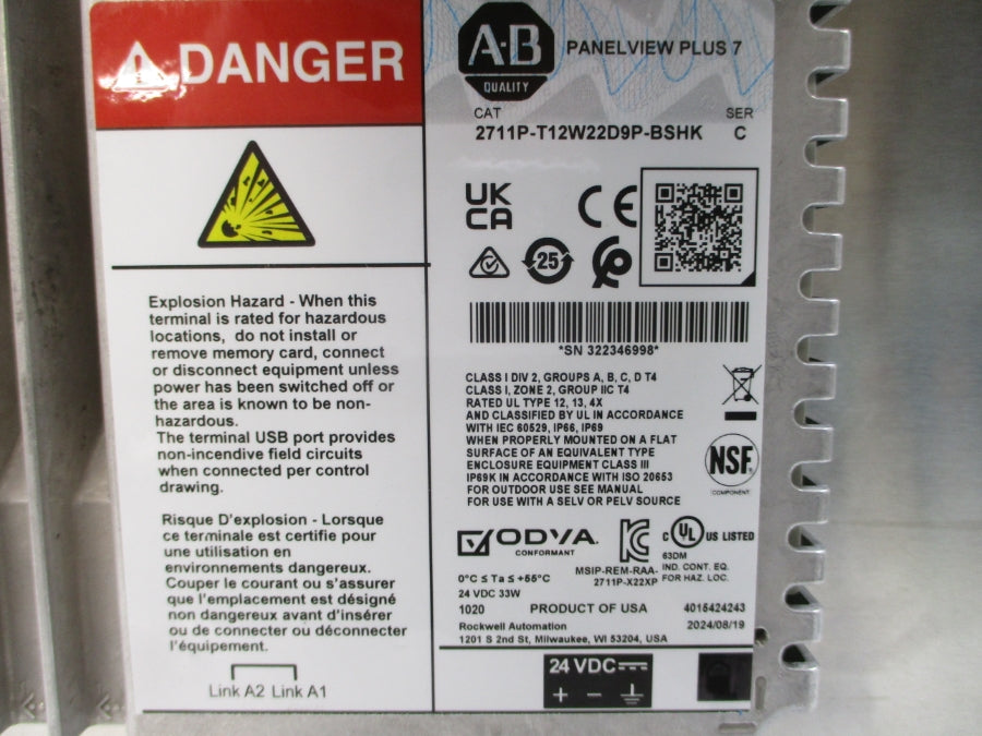ALLEN BRADLEY 2711P-T12W22D9P-BSHK SER. C 24VDC NSMP