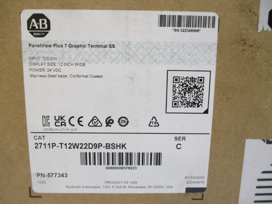 ALLEN BRADLEY 2711P-T12W22D9P-BSHK SER. C 24VDC NSMP