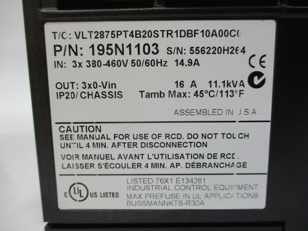 DANFOSS 195N1103 VLT2875PT4B20STR1DBF10A00C0 380-460V 14.9A NSMP