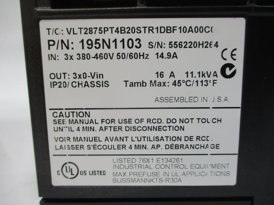 DANFOSS 195N1103 VLT2875PT4B20STR1DBF10A00C0 380-460V 14.9A NSMP