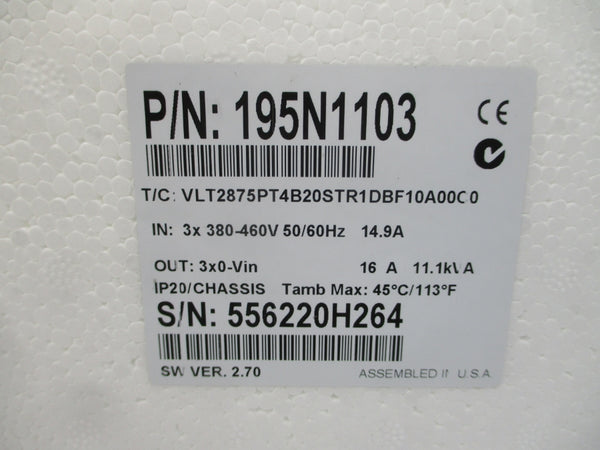 DANFOSS 195N1103 VLT2875PT4B20STR1DBF10A00C0 380-460V 14.9A NSMP