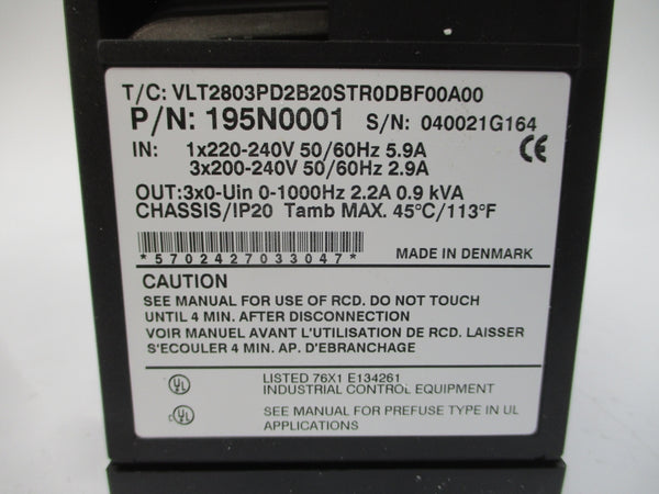 DANFOSS 195N0001 VLT2803PD2B20STR0DBF00A00 200-220/240V 5.9/2.9A NSMP