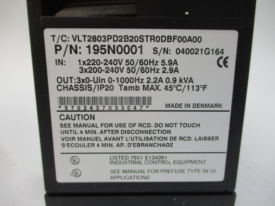 DANFOSS 195N0001 VLT2803PD2B20STR0DBF00A00 200-220/240V 5.9/2.9A NSMP