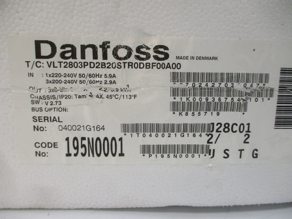 DANFOSS 195N0001 VLT2803PD2B20STR0DBF00A00 200-220/240V 5.9/2.9A NSMP
