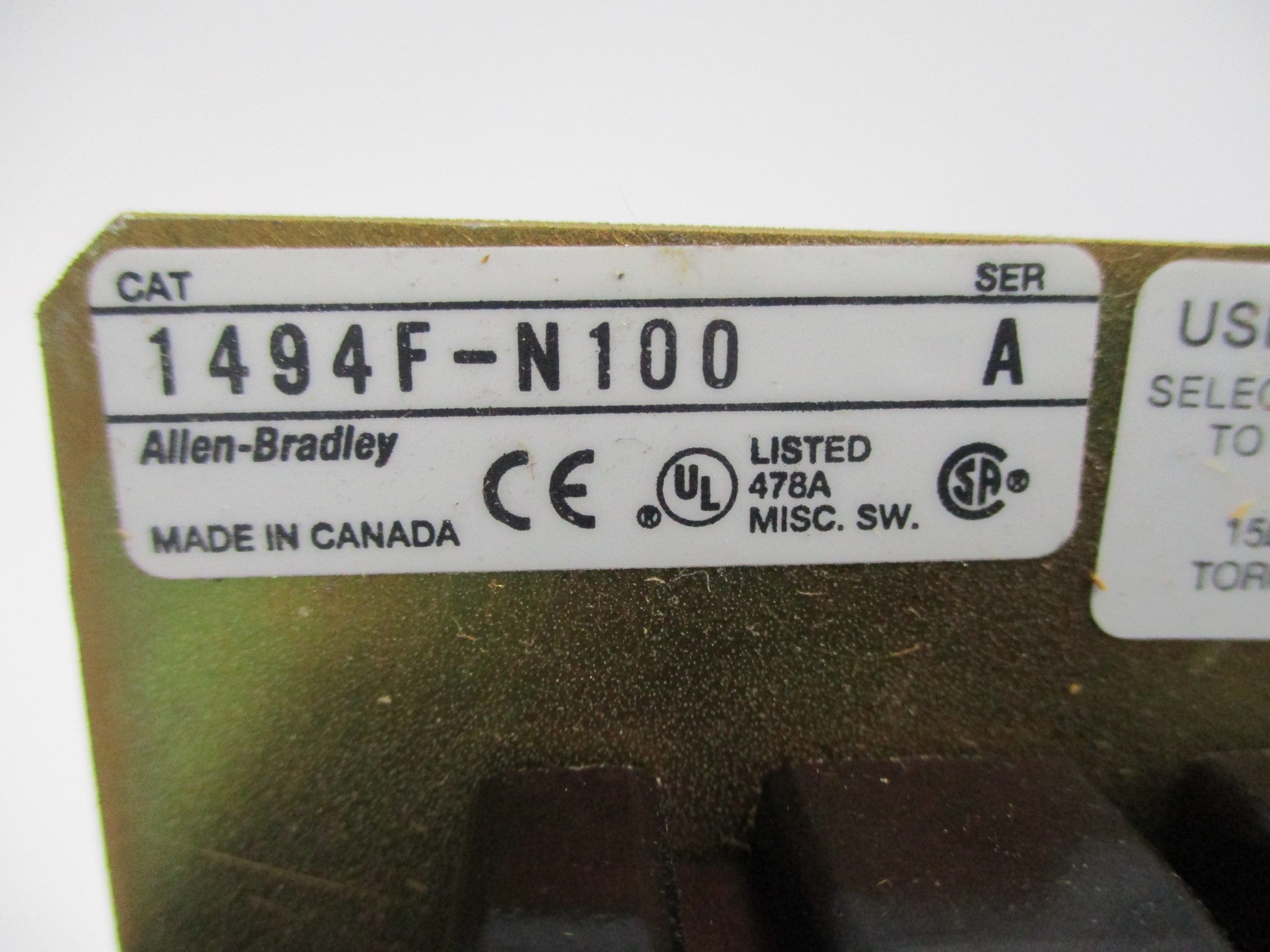ALLEN BRADLEY 1494F-N100 SER. A UNMP