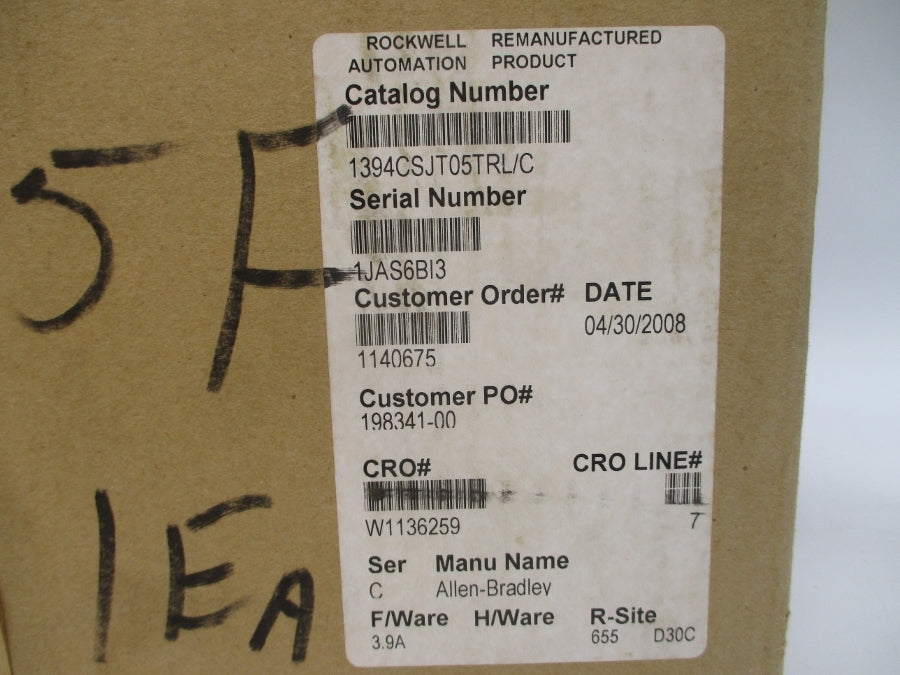 ALLEN BRADLEY 1394C-SJT05-T-RL SER. C F/W V3.9A 380/460VAC 6.5A REMAN