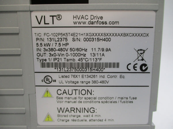 DANFOSS 131L2375 FC-102P5K5T4E21H1XGXXXXSXXXXAXBXCXXXXDX 380-480V 11.7/9.9A NSMP