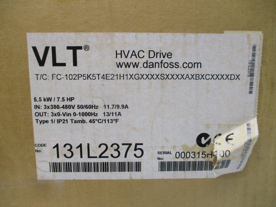 DANFOSS 131L2375 FC-102P5K5T4E21H1XGXXXXSXXXXAXBXCXXXXDX 380-480V 11.7/9.9A NSMP