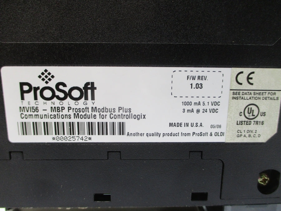 PROSOFT MVI56-MBP F/W 1.03 24VDC REV. A01 NSMP