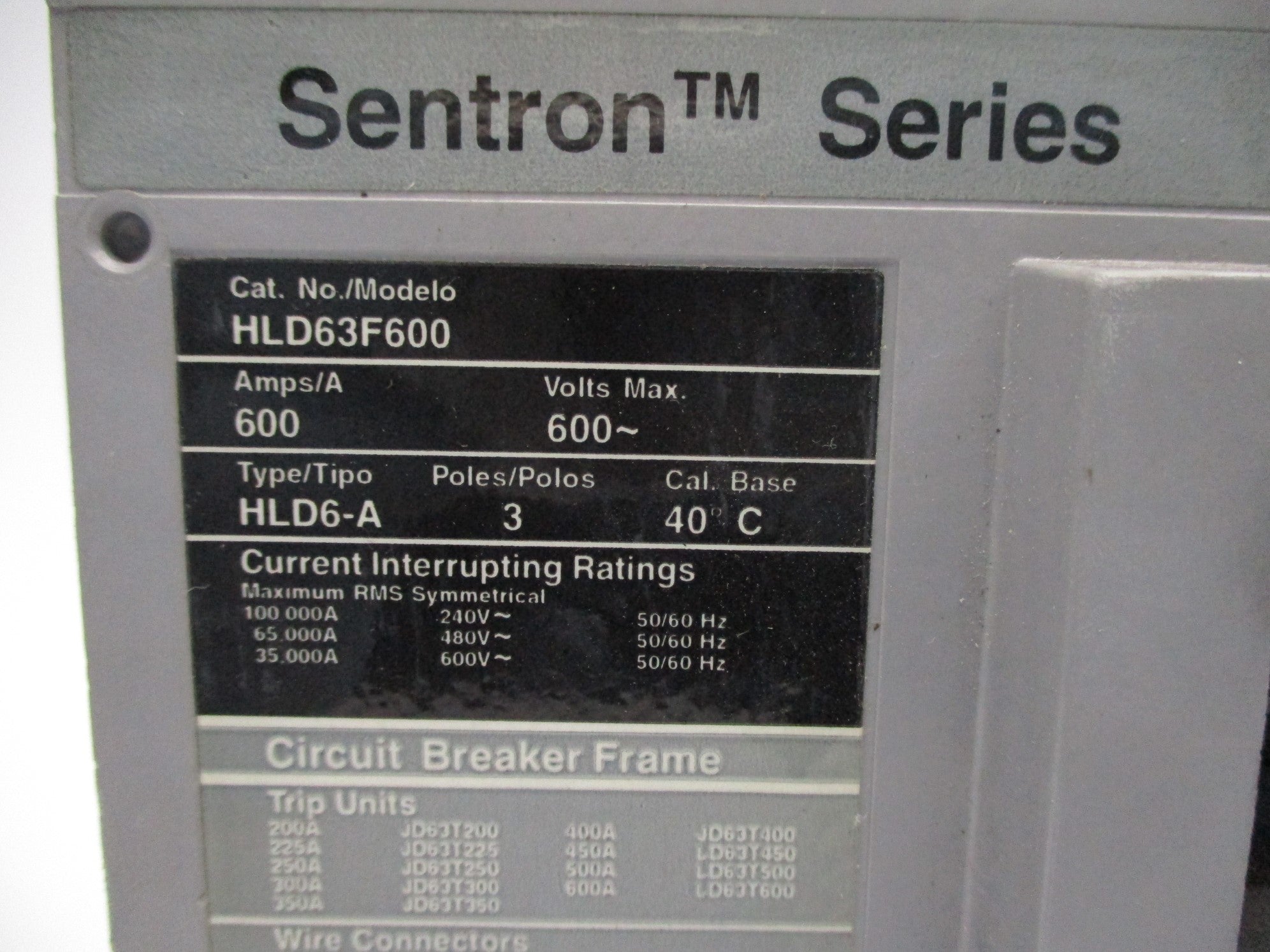 SIEMENS HLD63F600 600V 600A (AS PICTURED) UNMP