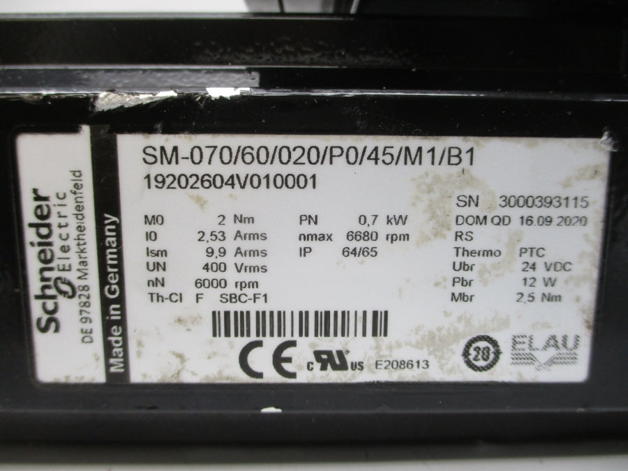 SCHNEIDER ELECTRIC SM-070/60/020/P0/45/M1/B1 19202604V010001 400V 9.9/2.53A (AS PICTURED) NSNP