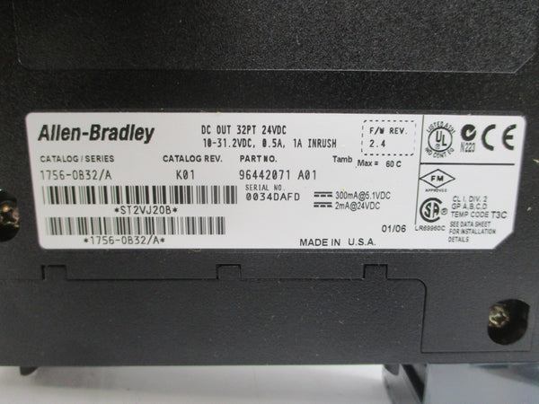 ALLEN BRADLEY 1756-OB32 SER. A F/W 2.4 10-31.2VDC 1A REV. A01 NSMP