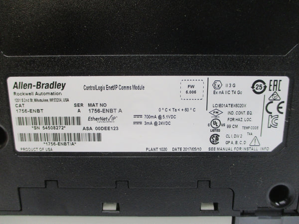 ALLEN BRADLEY 1756-ENBT SER. A F/W 6.006 24VDC NSMP