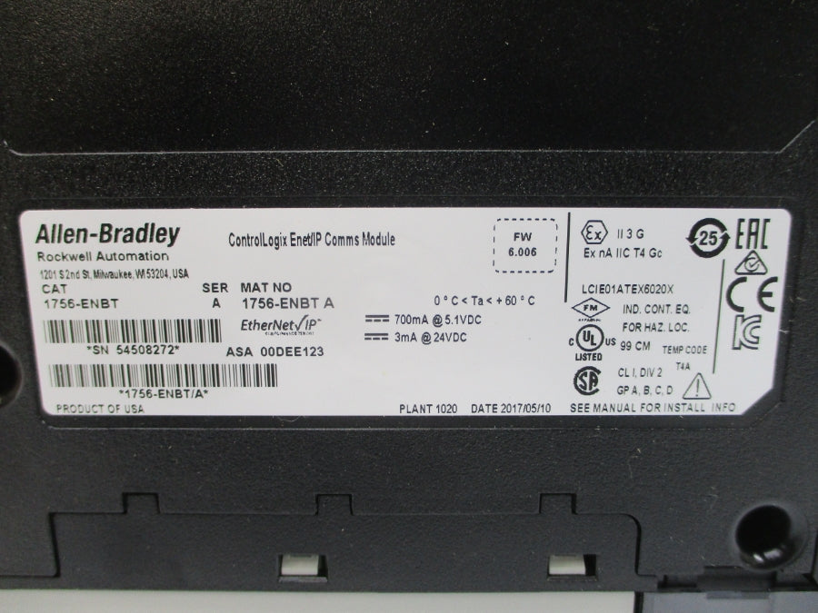 ALLEN BRADLEY 1756-ENBT SER. A F/W 6.006 24VDC NSMP