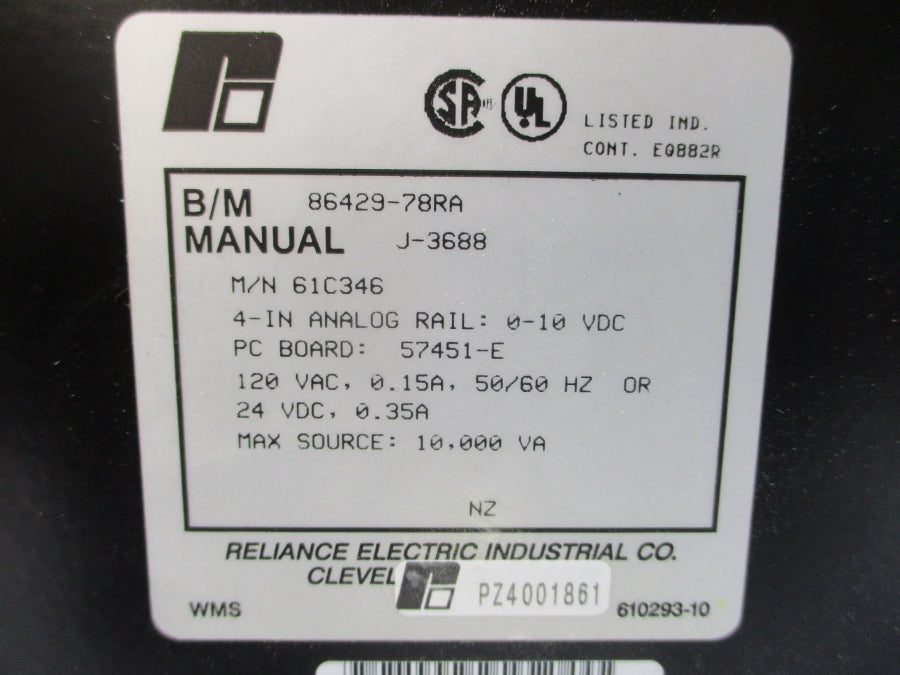RELIANCE ELECTRIC 61C346 86429-78RA 120VAC 0.15A NSNP
