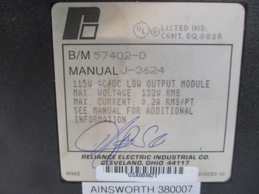 RELIANCE ELECTRIC 57402 57402-D 115VAC 0.2A UNMP
