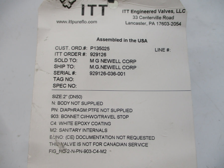 ITT 2-N-PN-903-C4-M2 929126 2" NSNP