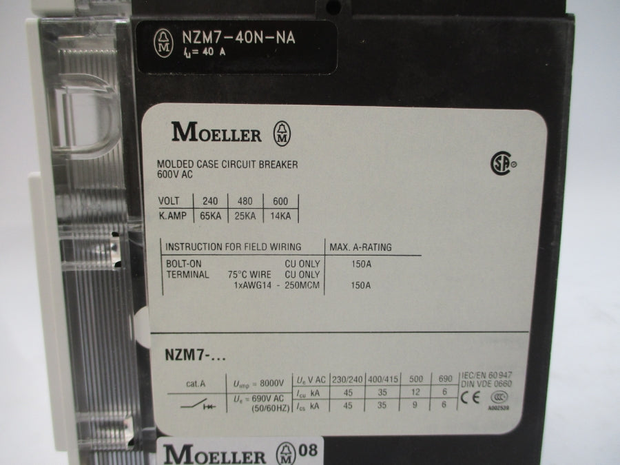 MOELLER NZM7-40N-NA 600VAC 25-40A NSMP