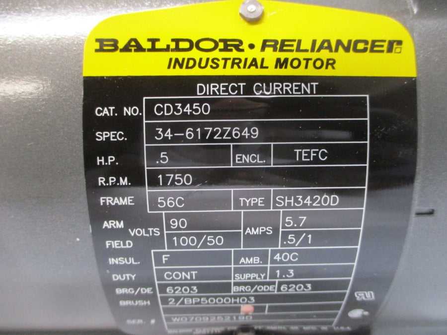 BALDOR CD3450 34-6172Z649 90-100/50V, 5.7-.5/1A NSNP