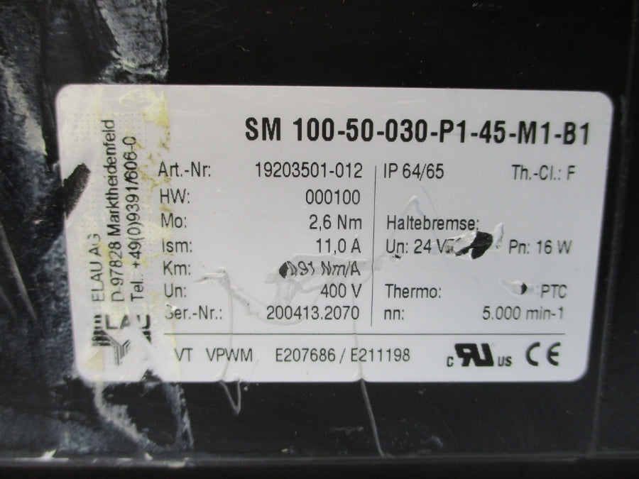 ELAU SM100-50-030-P1-45-M1-B1 19203501-012 400V 11.0/0.91A (AS PICTURED) NSNP