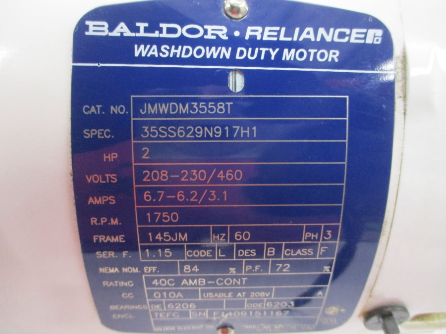BALDOR JMWDM3558T 35SS629N917H1 208-230/460V 6.7-6.2/3.1A NSNP