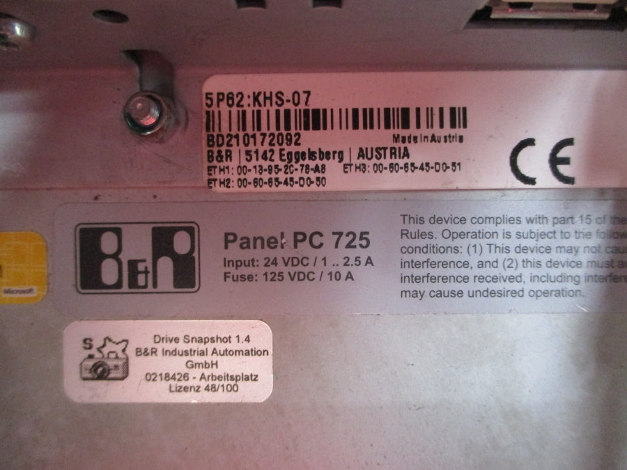 B&R AUTOMATION 5PC725.1505-K03 5P62:KHS-07 24VDC 1-2.5A REV. I0 NSNP
