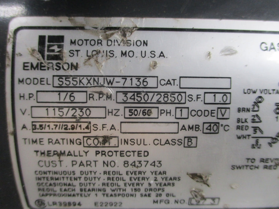 EMERSON S55KXNJW-7136 115/230V 3.5/1.7//2.9/1.4A UNMP