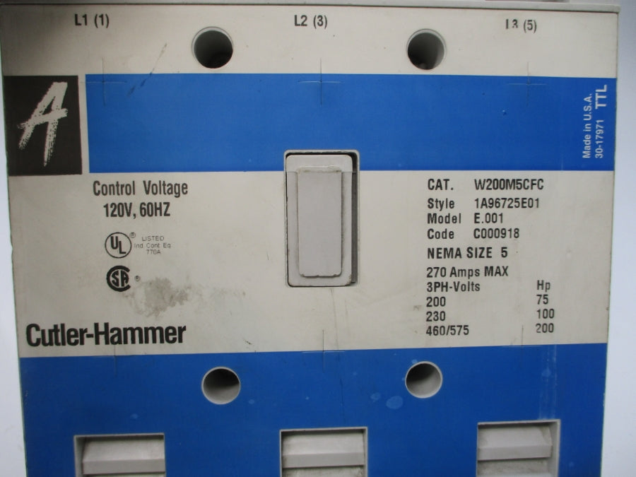 CUTLER HAMMER W200M5CFC 1A96725E01 120V 270A (AS PICTURED) UNMP