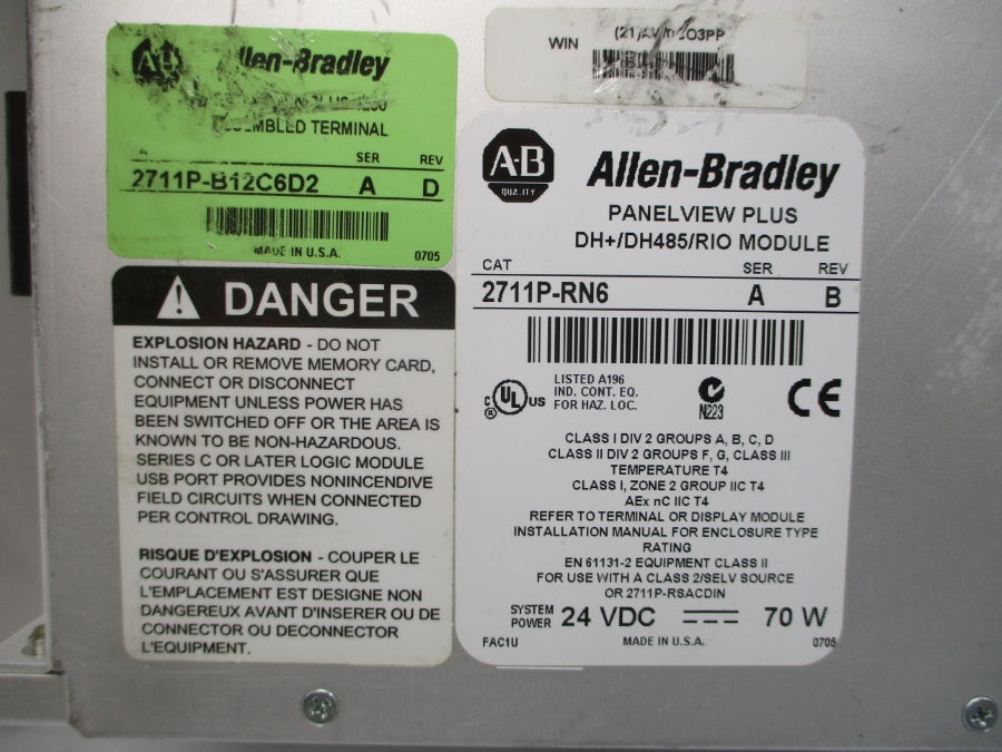ALLEN BRADLEY 2711P-B12C6D2 SER. A 24VDC REV. D NSNP