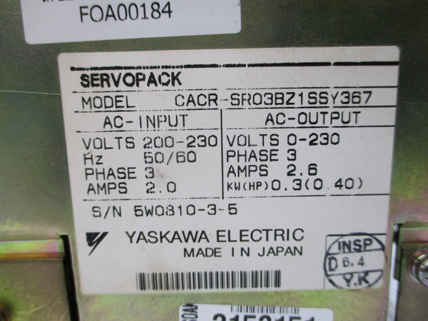 YASKAWA ELECTRIC CACR-SR03BZ1SSY367 200-230VAC 2.0A UNMP