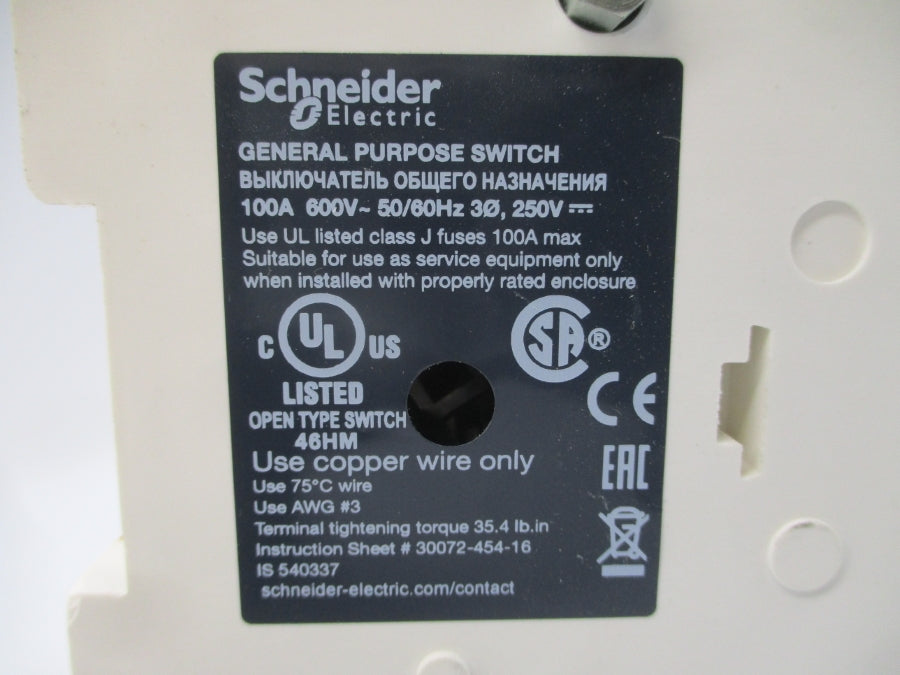 SCHNEIDER ELECTRIC GS2JU3N 600VAC 100A (AS PICTURED) NSNP