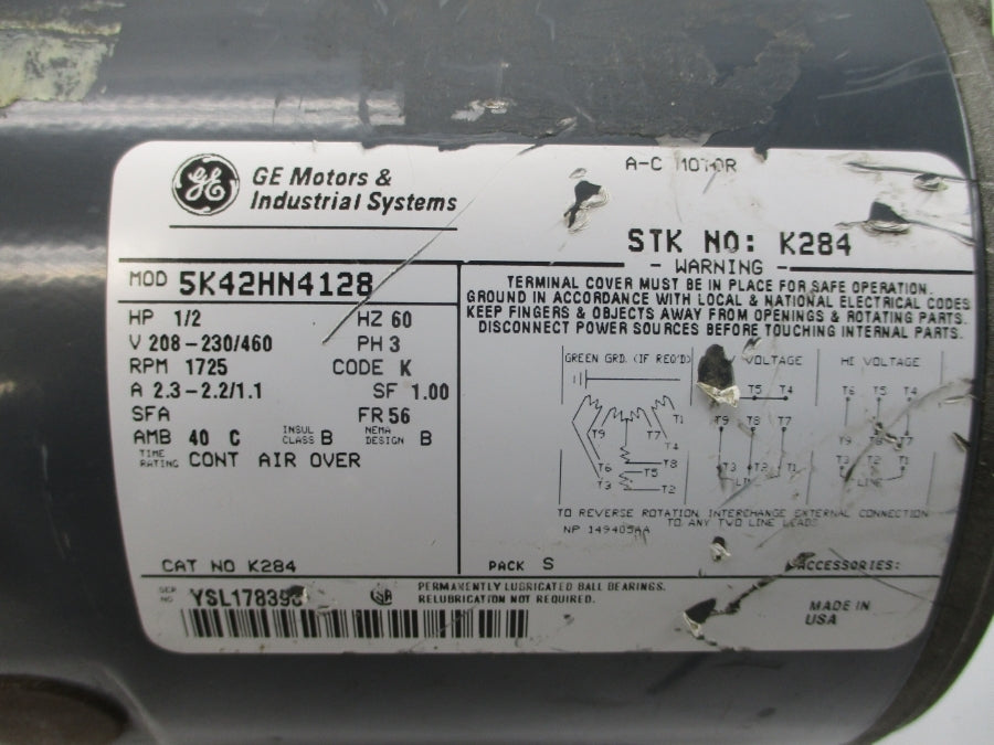GENERAL ELECTRIC 5K42HN4128 K284 208-230/460V, 2.3-2.2/1.1A (AS PICTURED) NSNP