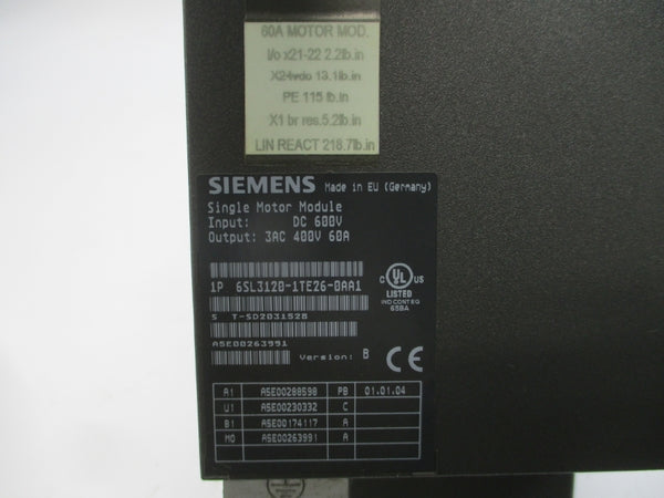 SIEMENS 6SL3120-1TE26-0AA1 600VDC 60A UNMP
