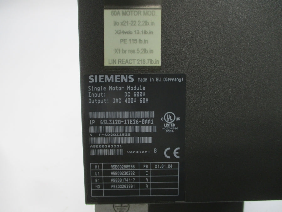 SIEMENS 6SL3120-1TE26-0AA1 600VDC 60A UNMP