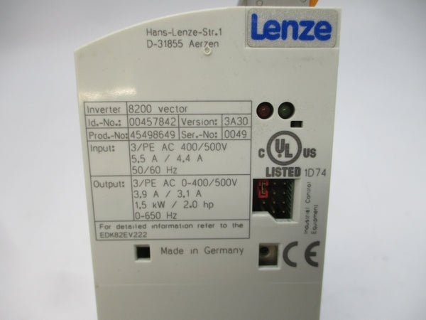 LENZE E82EV152_4C 8200 00457842 400/500VAC 5.5/4.4A UNMP