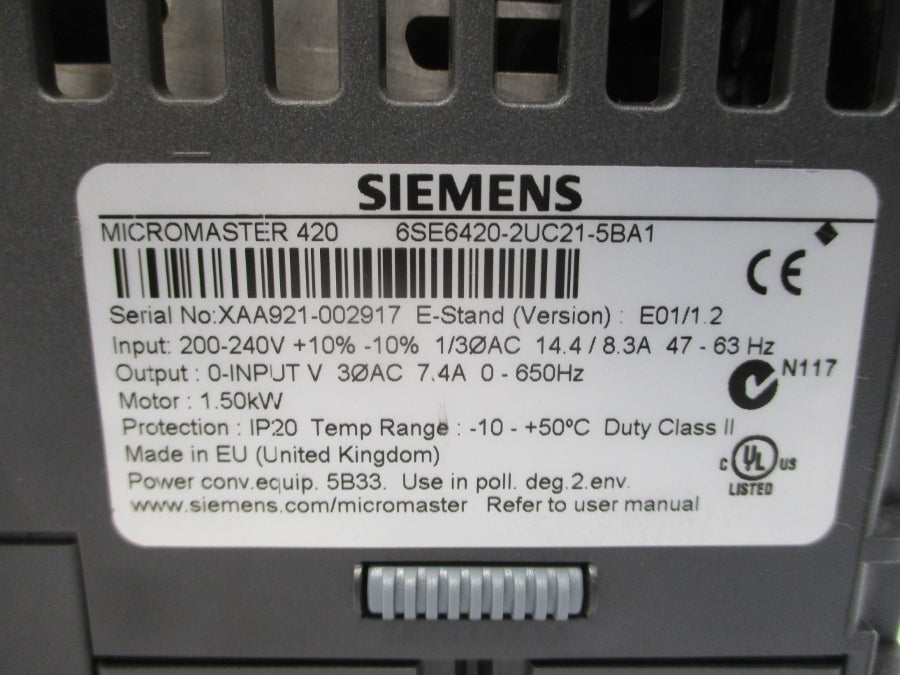 SIEMENS 6SE6420-2UC21-5BA1 200-240V 14.4/8.3A NSNP