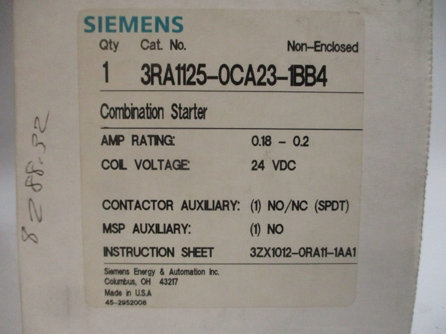 SIEMENS 3RA1125-0CA23-1BB4 24VDC 0.18-0.2A NSMP