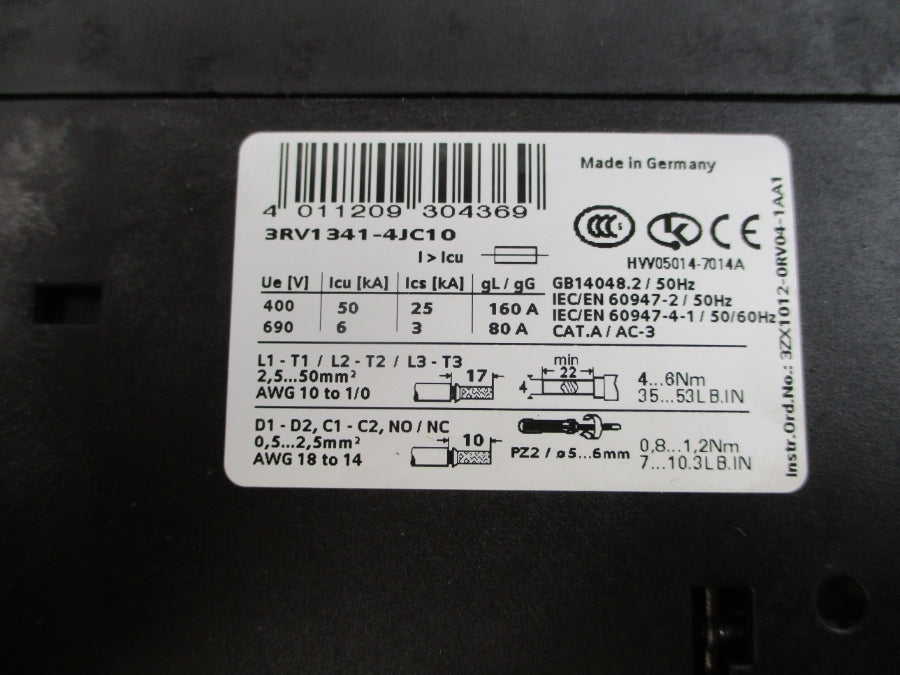 SIEMENS 3RV1341-4JC10 600V 63A NSMP
