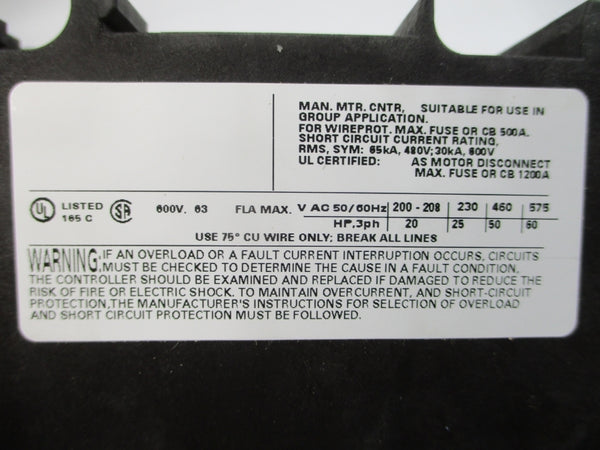 SIEMENS 3RV1341-4JC10 600V 63A NSMP