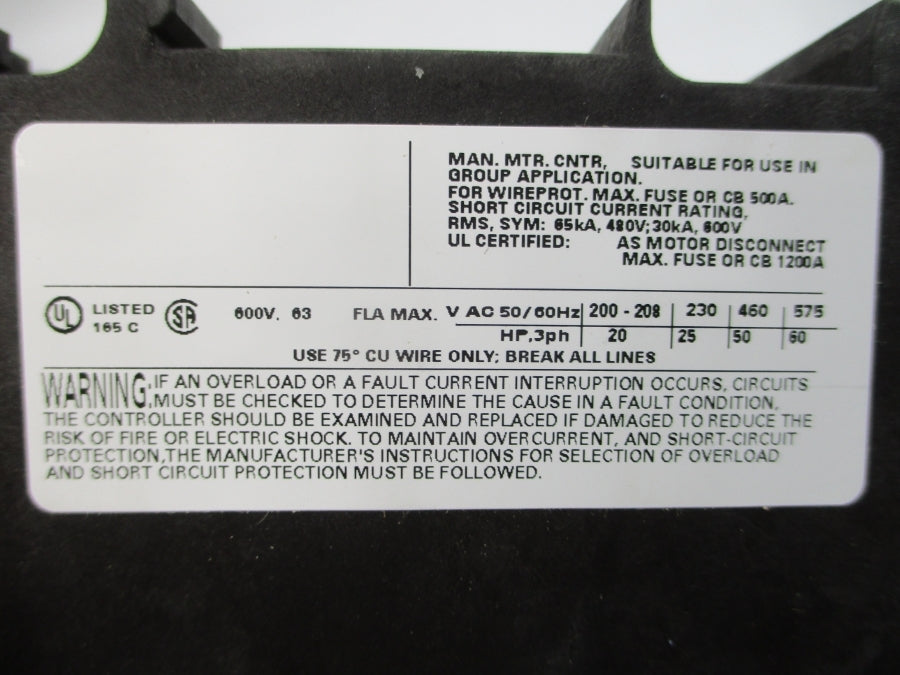 SIEMENS 3RV1341-4JC10 600V 63A NSMP
