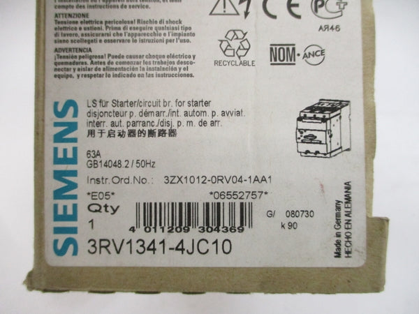 SIEMENS 3RV1341-4JC10 600V 63A NSMP
